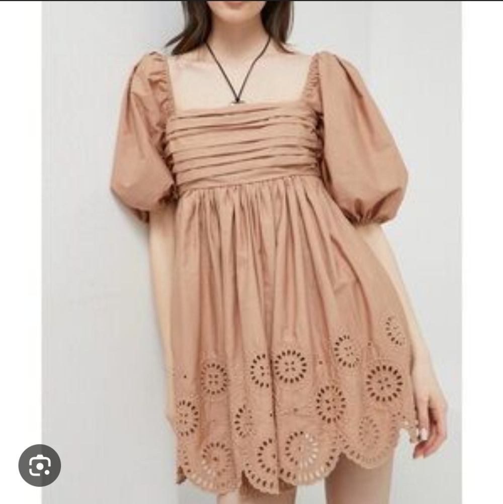 Abercrombie & Fitch Emerson Chiffon Puffed Sleeve Brown Mini Dress Size Small - Picture 4 of 9